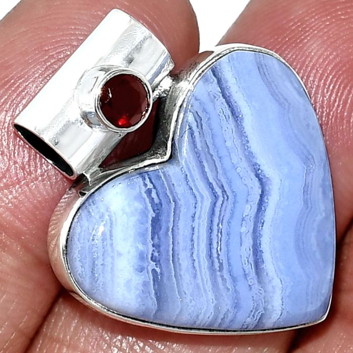 Heart - Blue Lace Agate and Amethyst Pendant SDP151774 P-1300, 21x23 mm