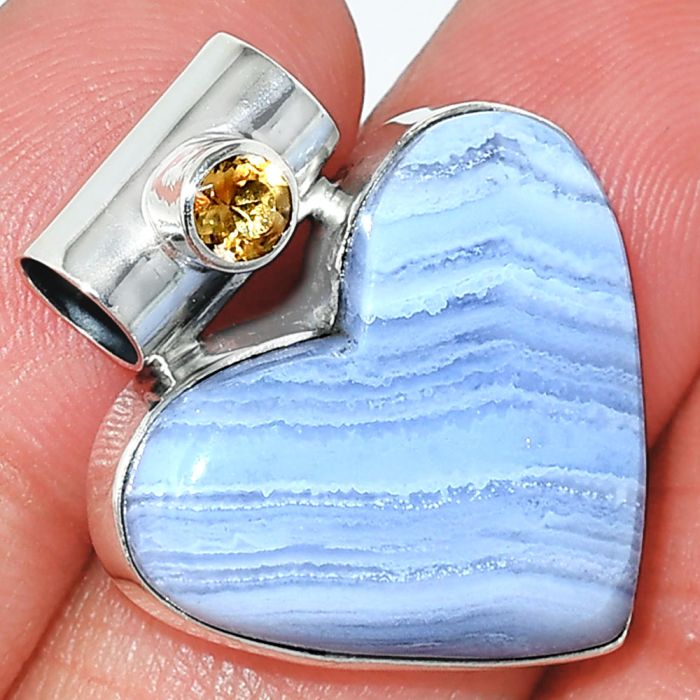 Heart - Blue Lace Agate and Citrine Pendant SDP151831 P-1300, 21x24 mm