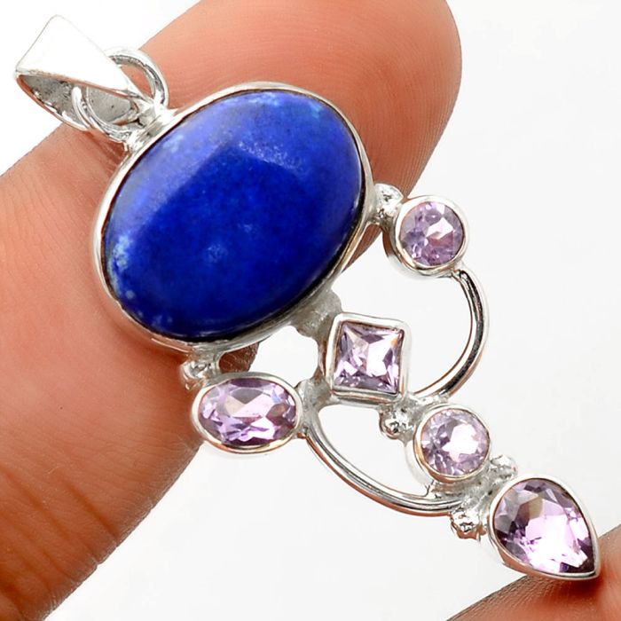 Lapis - Afghanistan and Amethyst Pendant SDP60424 P-1622, 13x18 mm