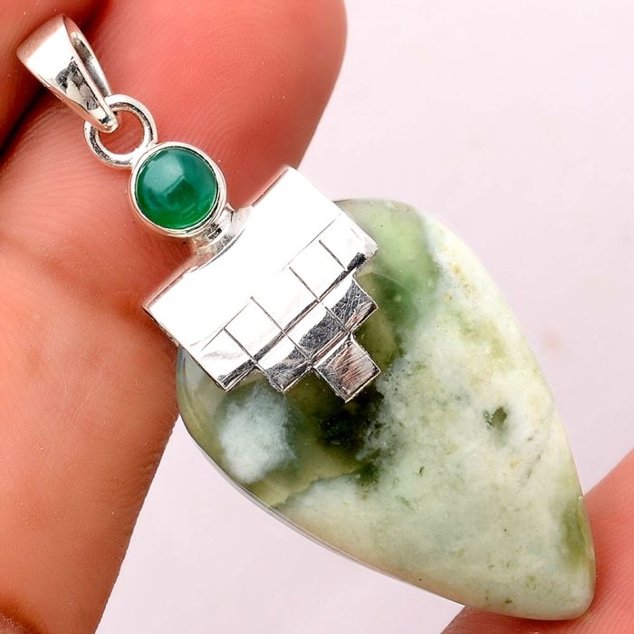 Natural Serpentine and Green Onyx Pendant SDP69567 P-1653, 20x31 mm