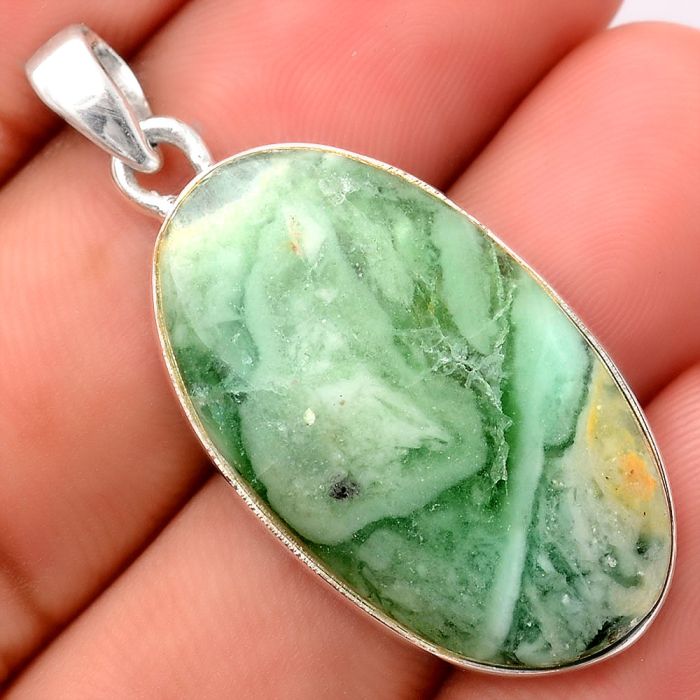 Natural Green Lace Agate Pendant SDP70457 P-1001, 17x30 mm
