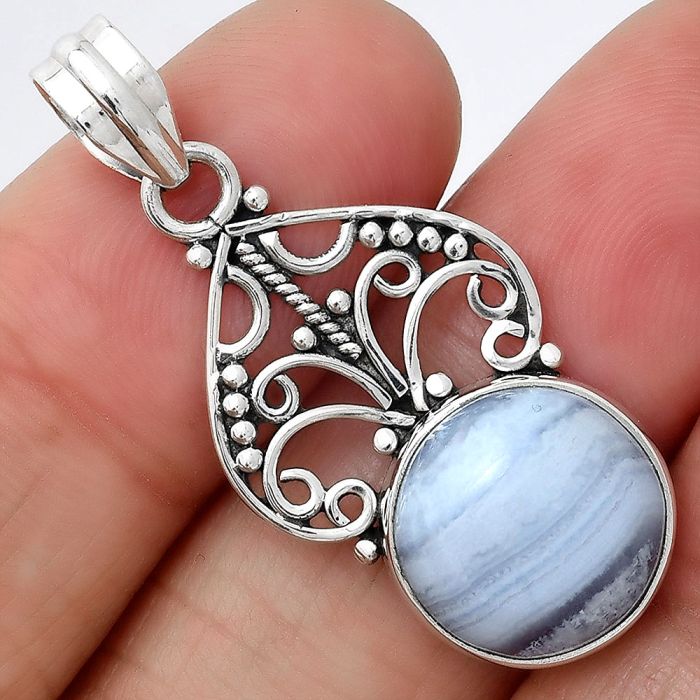 Natural Blue Lace agate - South Africa Pendant SDP76385 P-1541, 13x13 mm