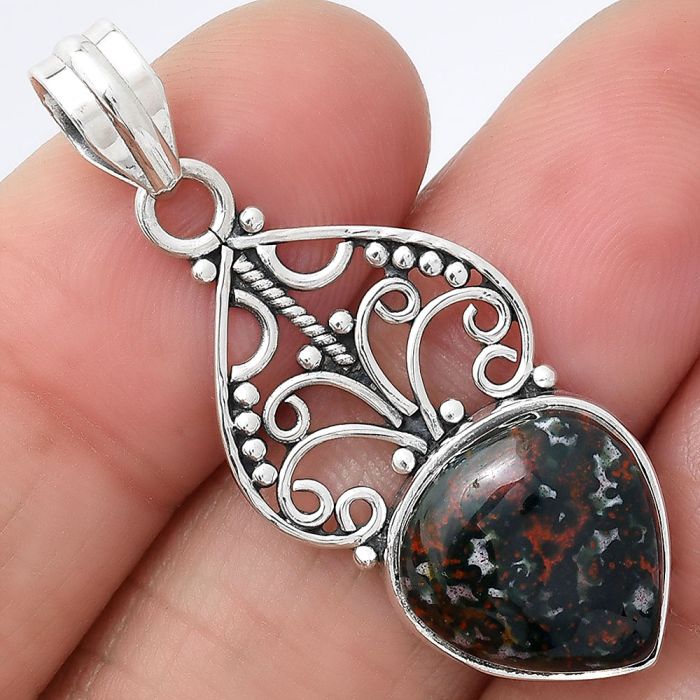 Natural Blood Stone - India Pendant SDP76411 P-1541, 13x14 mm