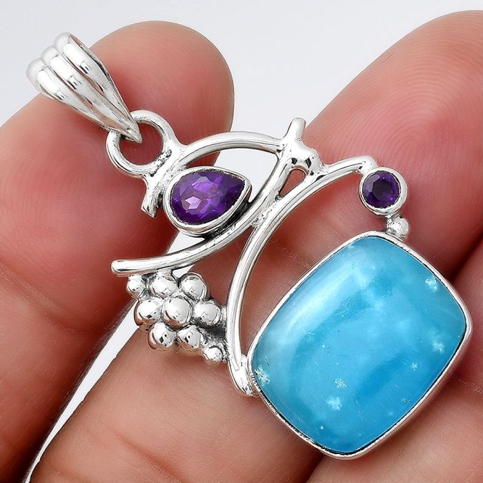 Natural Smithsonite and Amethyst Pendant SDP77546 P-1704, 13x16 mm