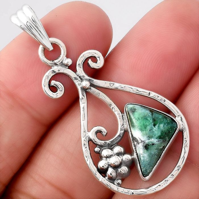 Dendritic Chrysoprase - Africa 925 Sterling Silver Pendant Jewelry SDP78053 P-1714, 9x14 mm