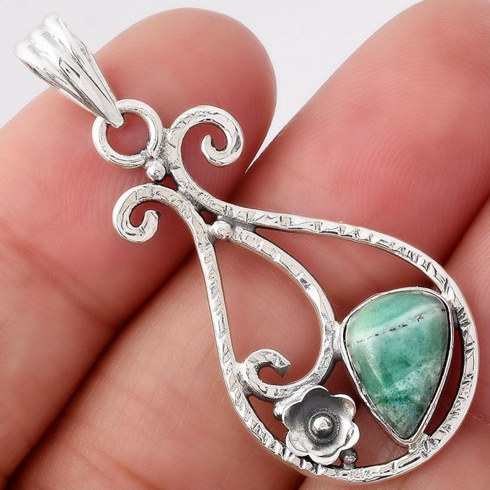 Dendritic Chrysoprase - Africa 925 Sterling Silver Pendant Jewelry SDP78066 P-1714, 8x11 mm