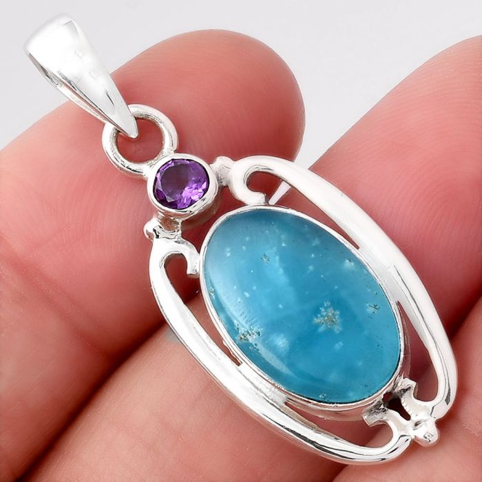 Natural Smithsonite and Amethyst Pendant SDP78107 P-1623, 10x16 mm