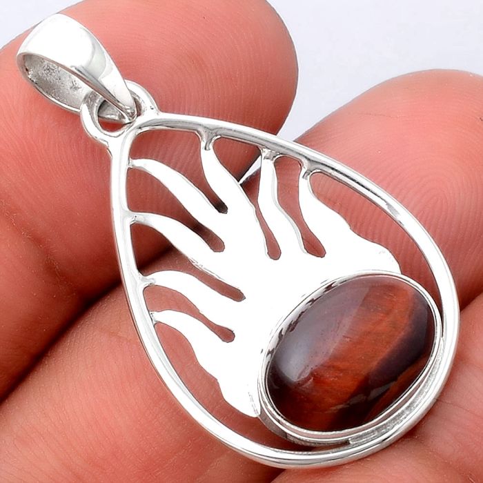 Fire Flame - Natural Red Tiger Eye Pendant SDP79577 P-1209, 10x14 mm