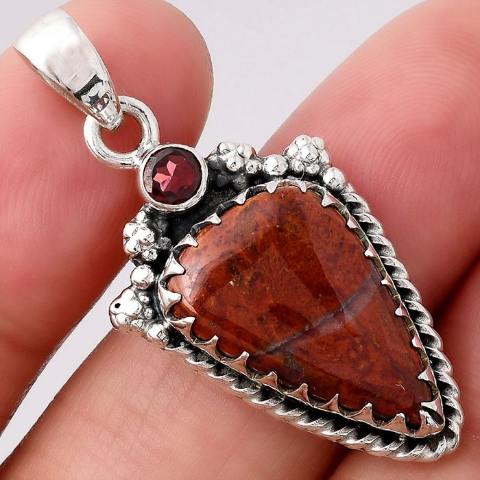 Natural Red Moss Agate and Garnet Pendant SDP80449 P-1482, 13x20 mm