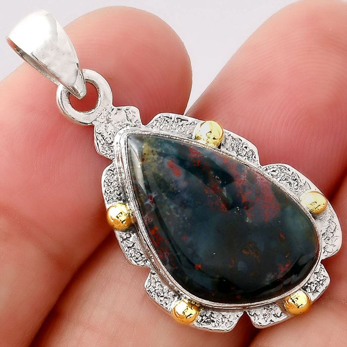 Natural Blood Stone - India Pendant SDP80542 P-1485, 12x21 mm