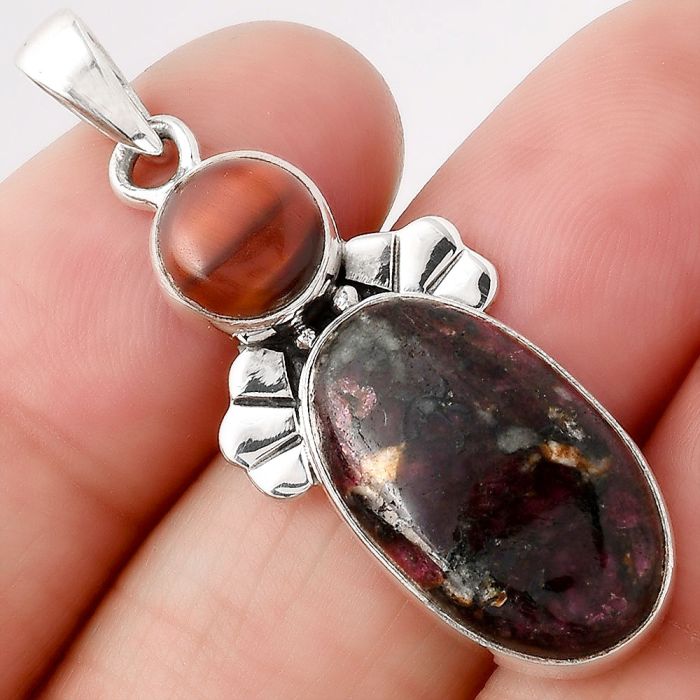 Russian Eudialyte and Red Tiger Eye Pendant SDP81048 P-1683, 12x20 mm