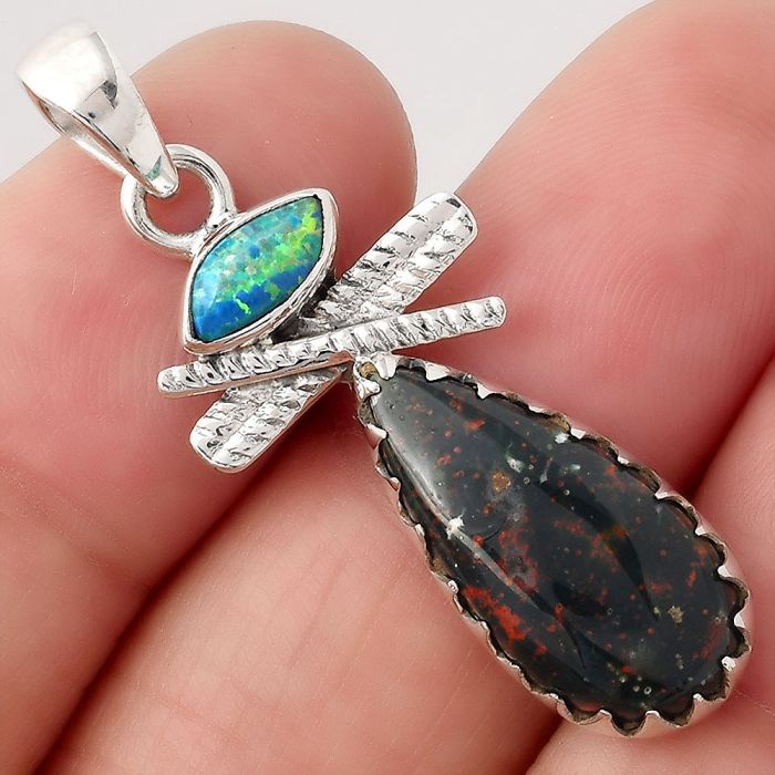 Blood Stone - India and Fire Opal Pendant SDP81384 P-1268, 10x20 mm