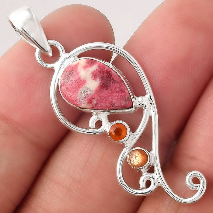 Pink Thulite - Norway and Carnelian Pendant SDP81577 P-1039, 8x13 mm