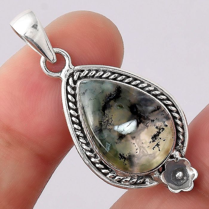Dendritic Chrysoprase - Africa 925 Sterling Silver Pendant Jewelry SDP83677 P-1620, 13x18 mm