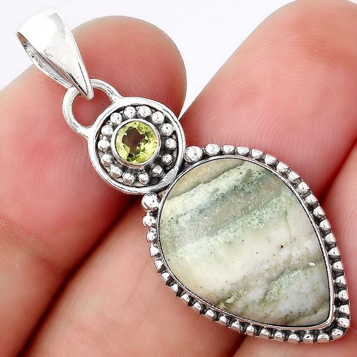 Natural Saturn Chalcedony and Peridot Pendant SDP84375 P-1500, 13x19 mm