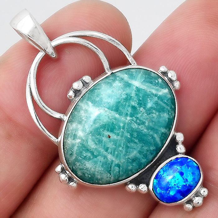 Natural Paraiba Amazonite and Fire Opal Pendant SDP85918 P-1660, 15x20 mm