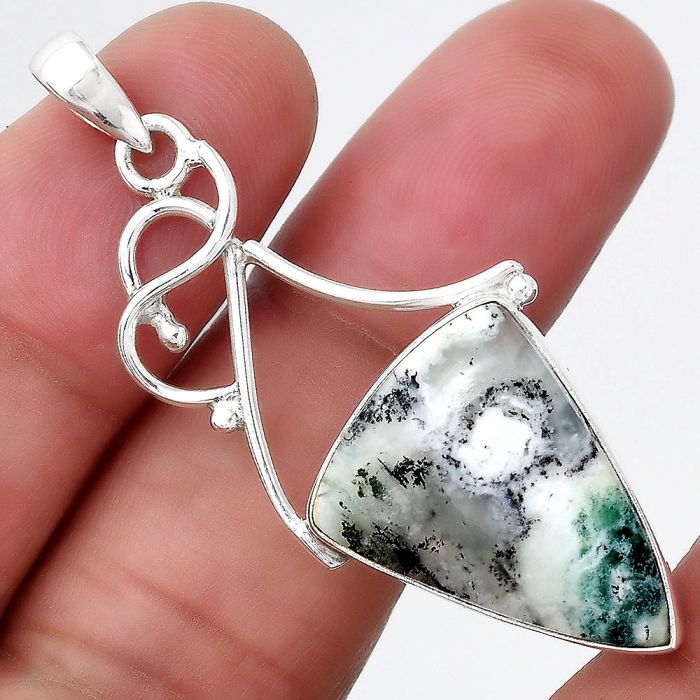 Dendritic Chrysoprase - Africa 925 Sterling Silver Pendant Jewelry SDP86105 P-1036, 17x22 mm