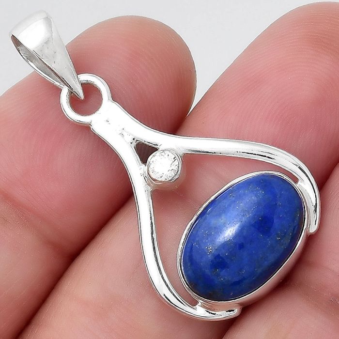 Natural Lapis - Afghanistan and Zircon Pendant SDP86224 P-1057, 10x14 mm