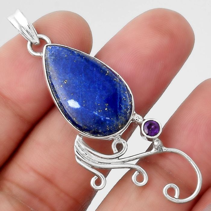 Lapis - Afghanistan and Amethyst Pendant SDP86733 P-1007, 14x23 mm