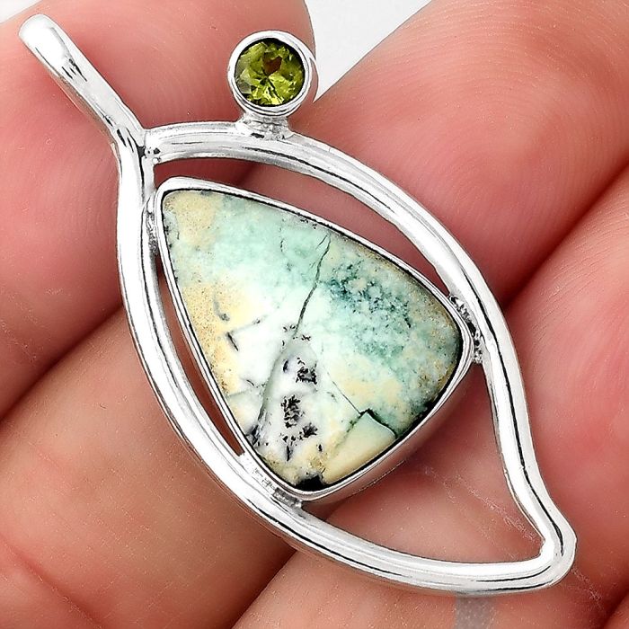 Dendritic Chrysoprase Africa and Peridot 925 Silver Pendant Jewelry SDP87425 P-1640, 13x18 mm