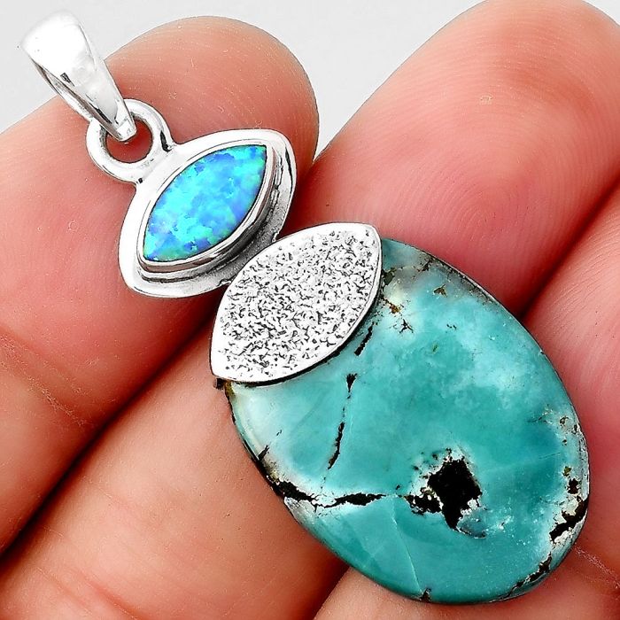 Lucky Charm Tibetan Turquoise and fire Opal Pendant SDP87691 P-1472, 17x24 mm