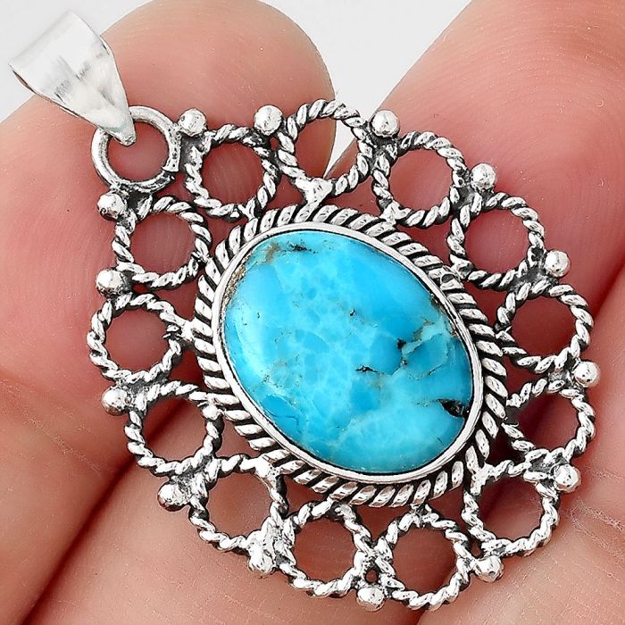 Natural Turquoise Morenci Mine Pendant SDP87853 P-1009, 10x14 mm