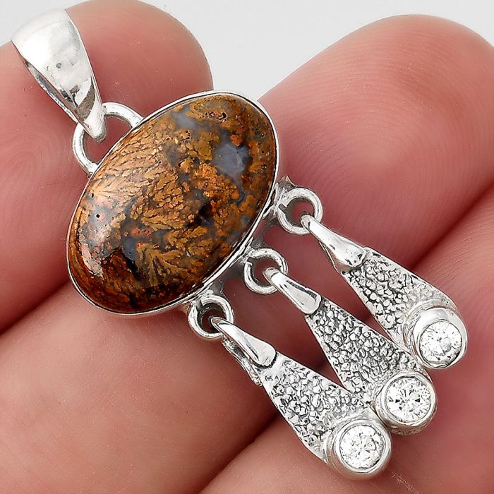Natural Red Moss Agate and Zircon Pendant SDP88100 P-1468, 10x17 mm