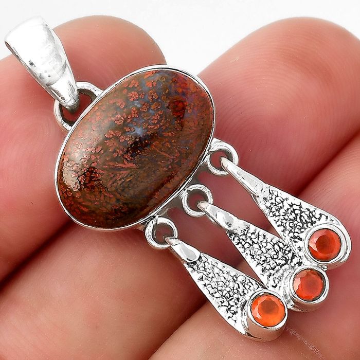 Natural Red Moss Agate and Carnelian Pendant SDP88102 P-1468, 11x17 mm