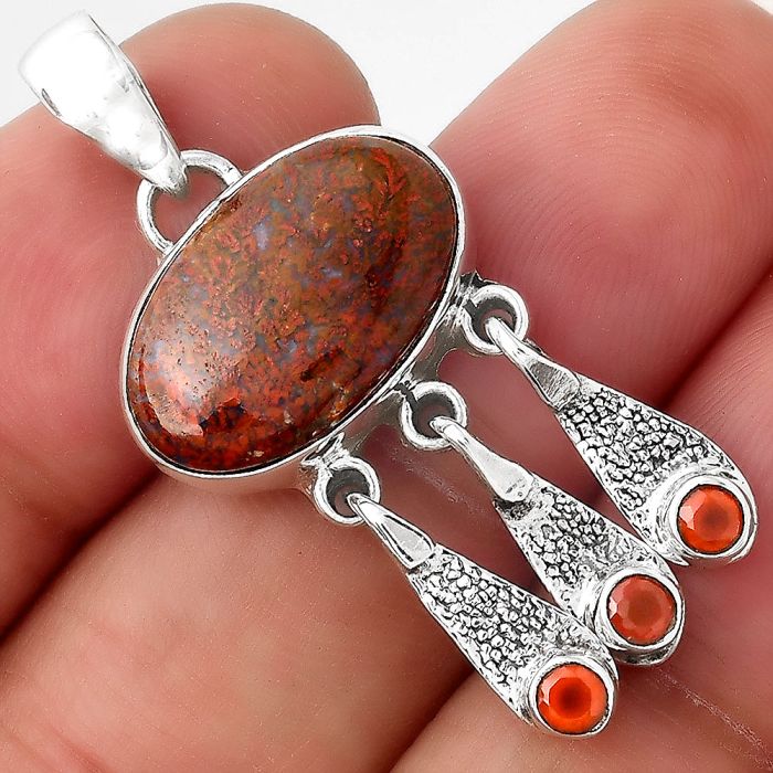 Natural Red Moss Agate and Carnelian Pendant SDP88105 P-1468, 11x18 mm