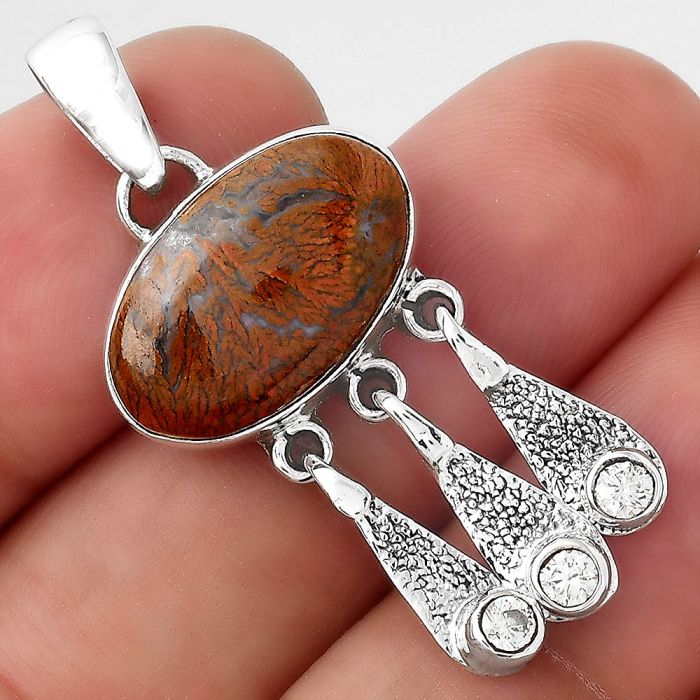 Natural Red Moss Agate and Zircon Pendant SDP88117 P-1468, 11x18 mm