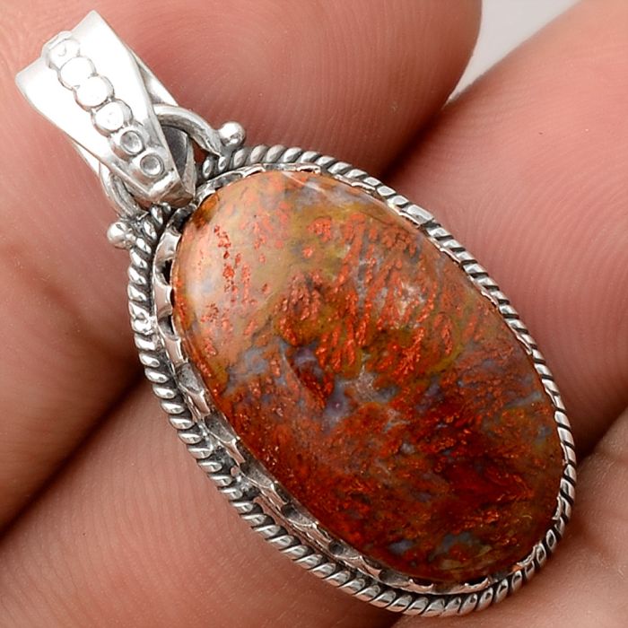 Natural Red Moss Agate Pendant SDP88852 P-1515, 12x21 mm