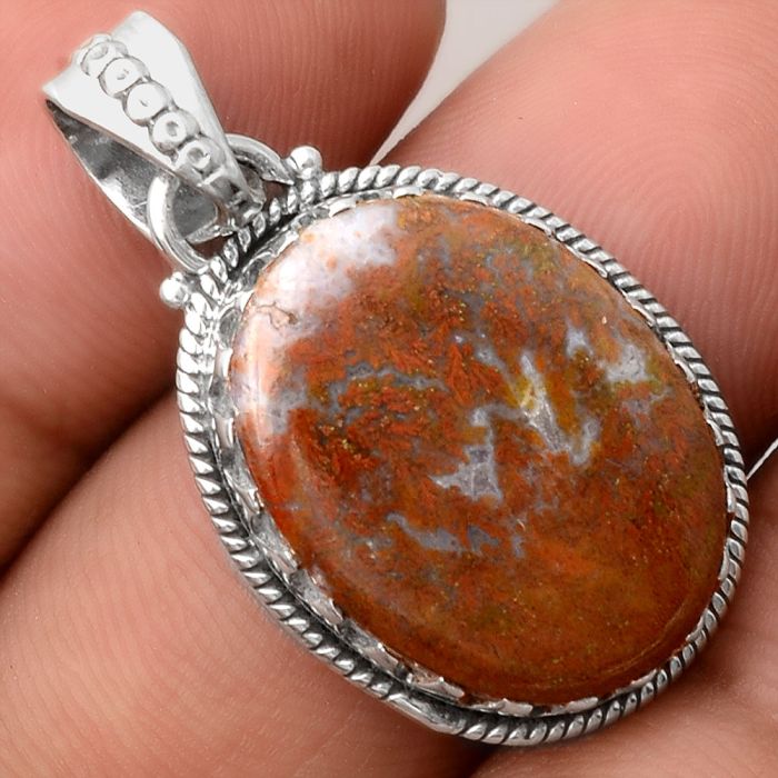Natural Red Moss Agate Pendant SDP88867 P-1515, 15x20 mm