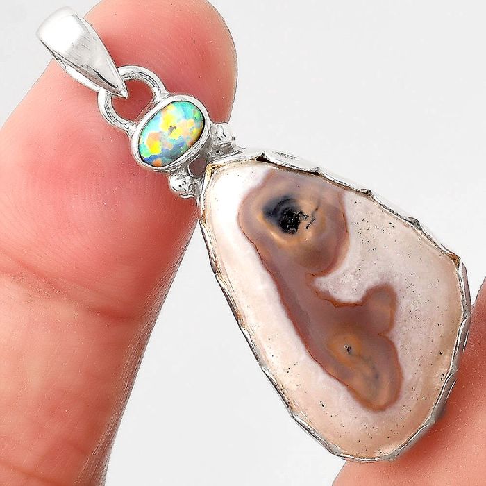 Natural Tube Moss Agate and Fire Opal Pendant SDP91041 P-1637, 16x25 mm