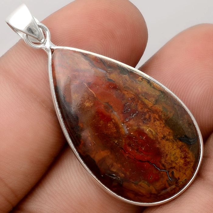 Natural Red Moss Agate Pendant SDP91459 P-1001, 19x33 mm
