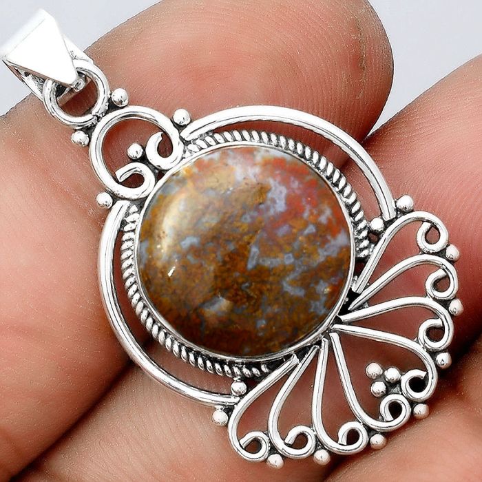 Natural Red Moss Agate Pendant SDP91776 P-1544, 15x15 mm