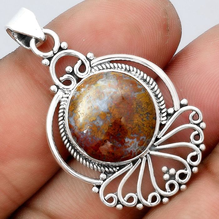 Natural Red Moss Agate Pendant SDP91794 P-1544, 15x15 mm