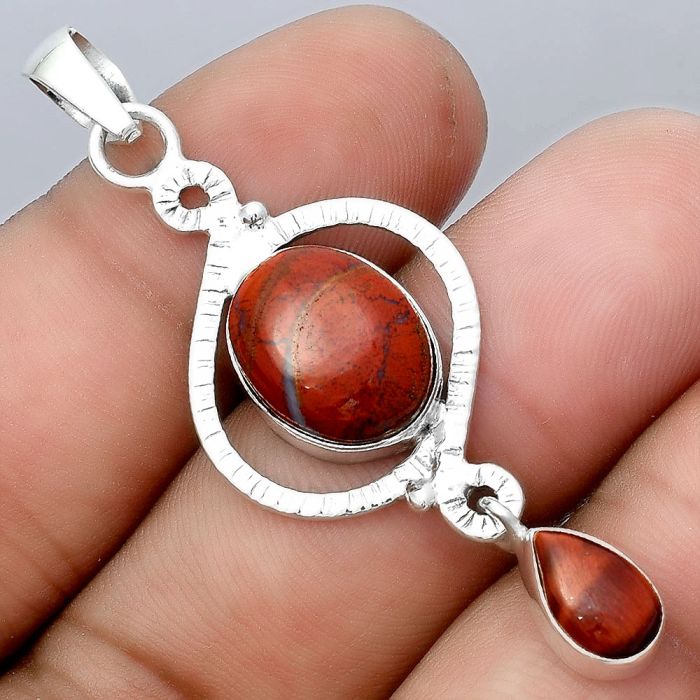 Red Moss Agate and Red Tiger Eye Pendant SDP91823 P-1115, 11x14 mm