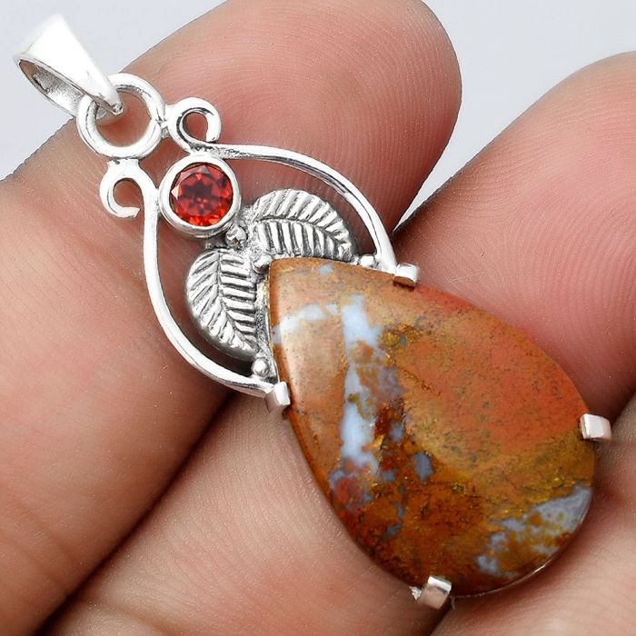 Natural Red Moss Agate and Garnet Pendant SDP91930 P-1434, 16x24 mm
