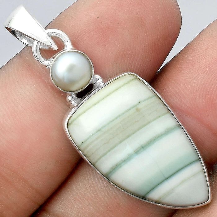 Natural Saturn Chalcedony & Pearl Pendant SDP92225 P-1098, 15x25 mm