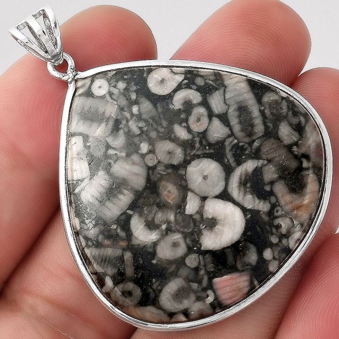 Natural Crinoid Fossil Coral Pendant SDP92415 P-1001, 36x36 mm