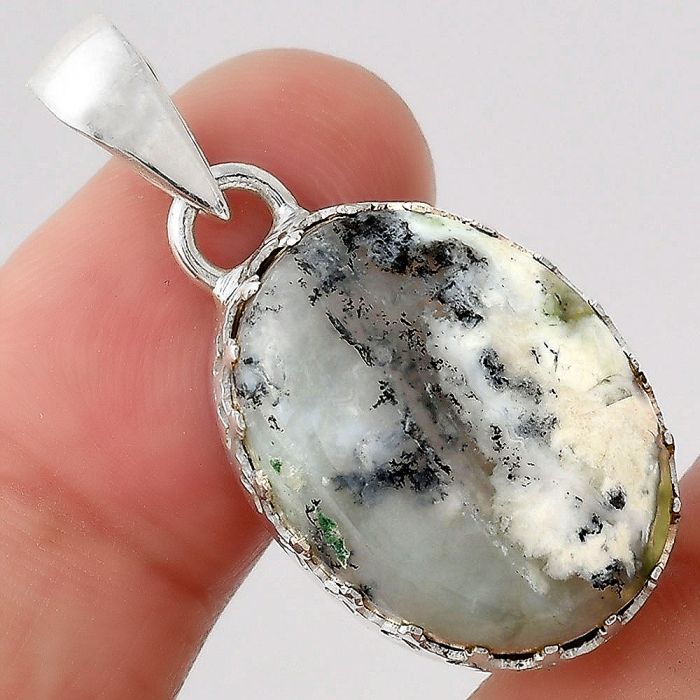 Dendritic Chrysoprase - Africa 925 Sterling Silver Pendant Jewelry SDP93346 P-1325, 17x23 mm