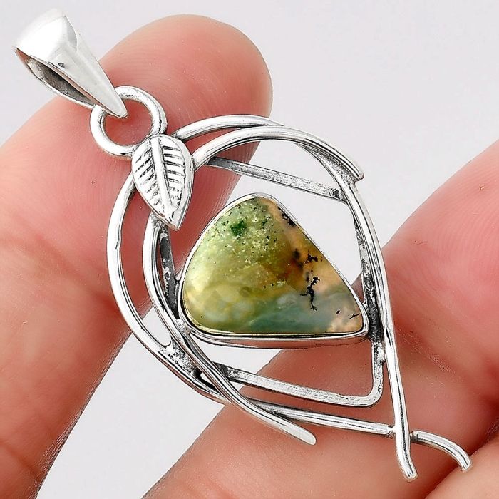 Dendritic Chrysoprase - Africa 925 Sterling Silver Pendant Jewelry SDP93373 P-1504, 11x14 mm