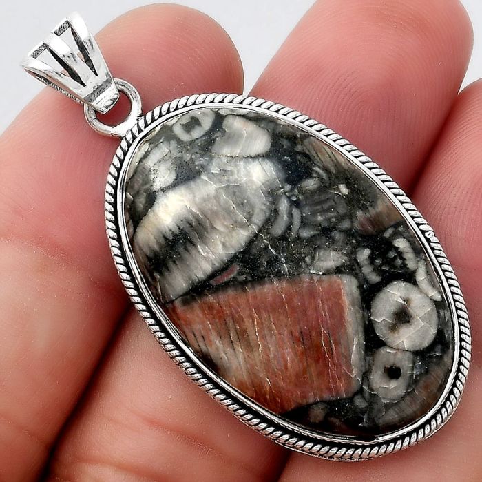 Natural Crinoid Fossil Coral Pendant SDP94694 P-1056, 21x33 mm