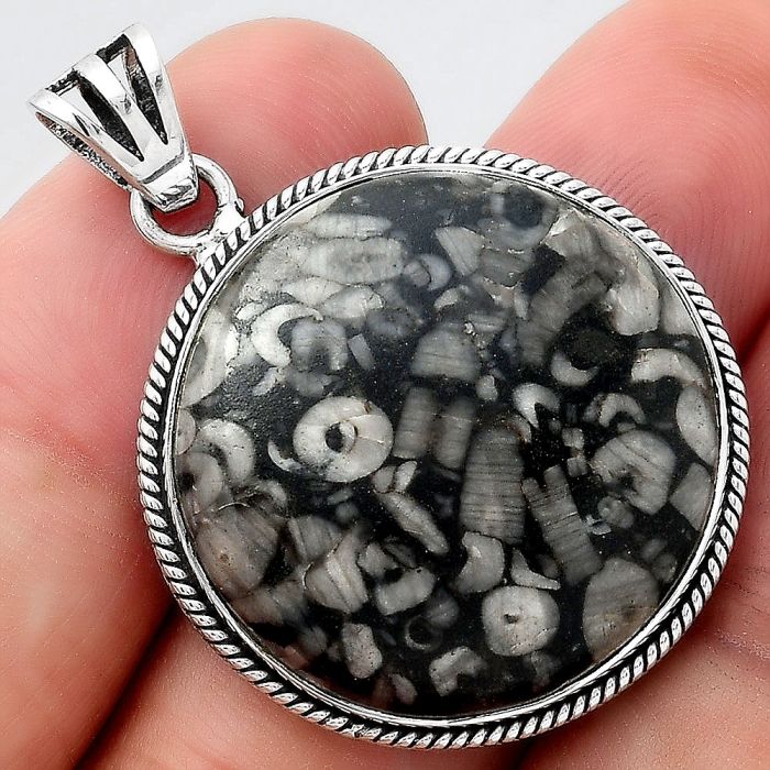 Natural Crinoid Fossil Coral Pendant SDP94717 P-1056, 25x25 mm