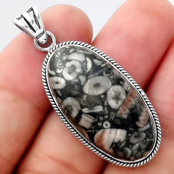 Natural Crinoid Fossil Coral Pendant SDP94750 P-1056, 16x31 mm