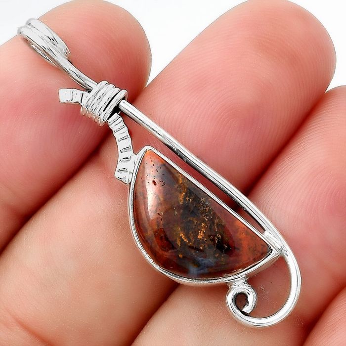 Natural Red Moss Agate Pendant SDP95228 P-1682, 9x18 mm