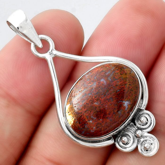 Natural Red Moss Agate Pendant SDP95257 P-1473, 14x19 mm