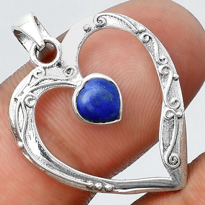 Valentine Gift Heart Natural - Lapis - Afghanistan Pendant SDP95893 P-1406, 6x6 mm