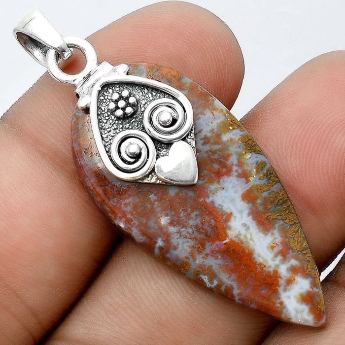 Natural Red Moss Agate Pendant SDP97281 P-1388, 18x37 mm