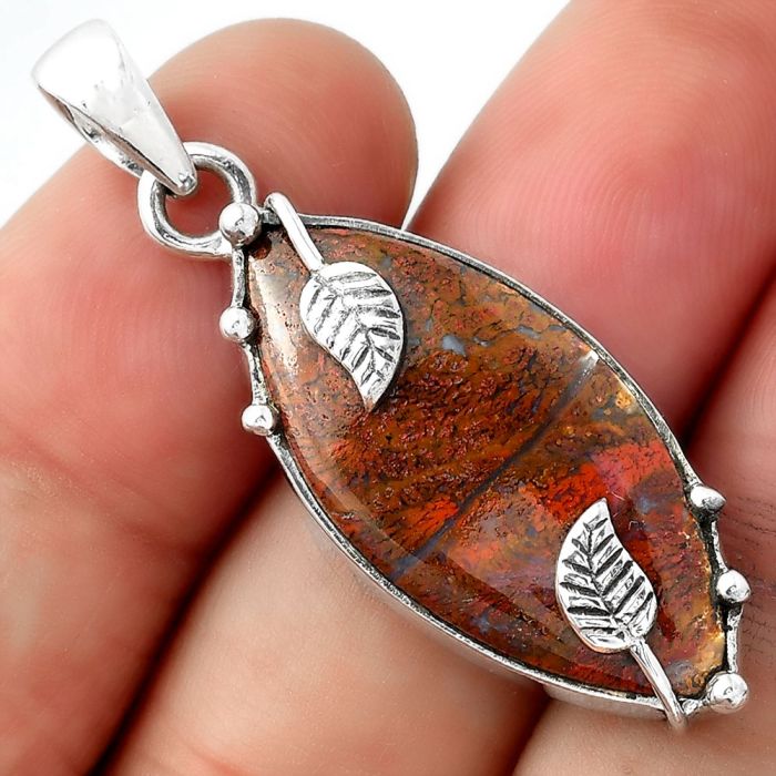 Natural Red Moss Agate Pendant SDP98932 P-1226, 14x30 mm